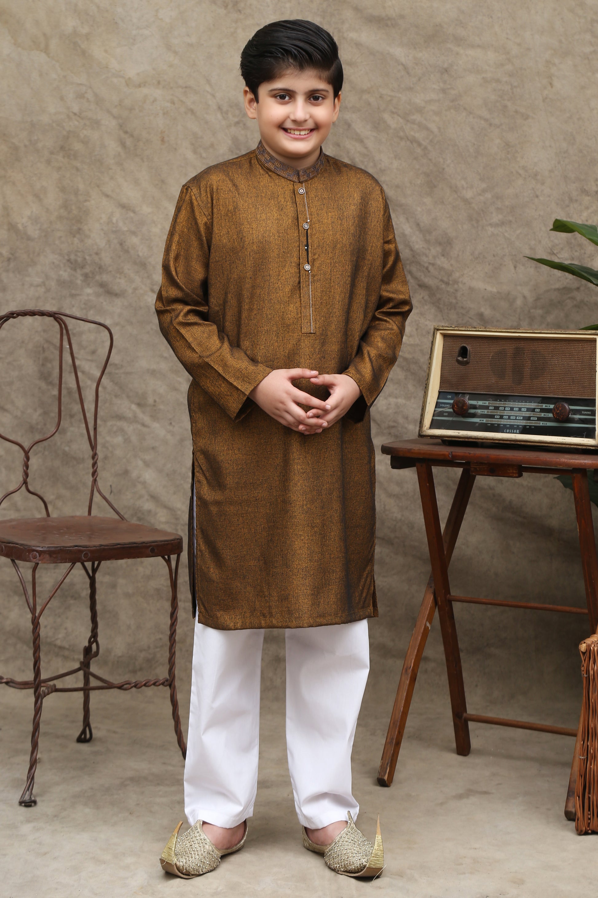 RUSTIC COPPER COTTON KURTA  KIDS WEAR - maqsood.pk