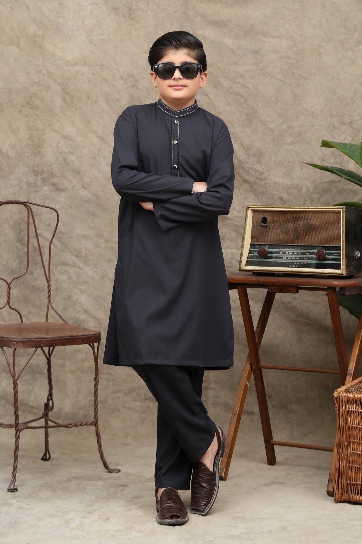 ANKERGRAUES BAUMWOLLE SALWAR KAMEEZ FÜR KINDER