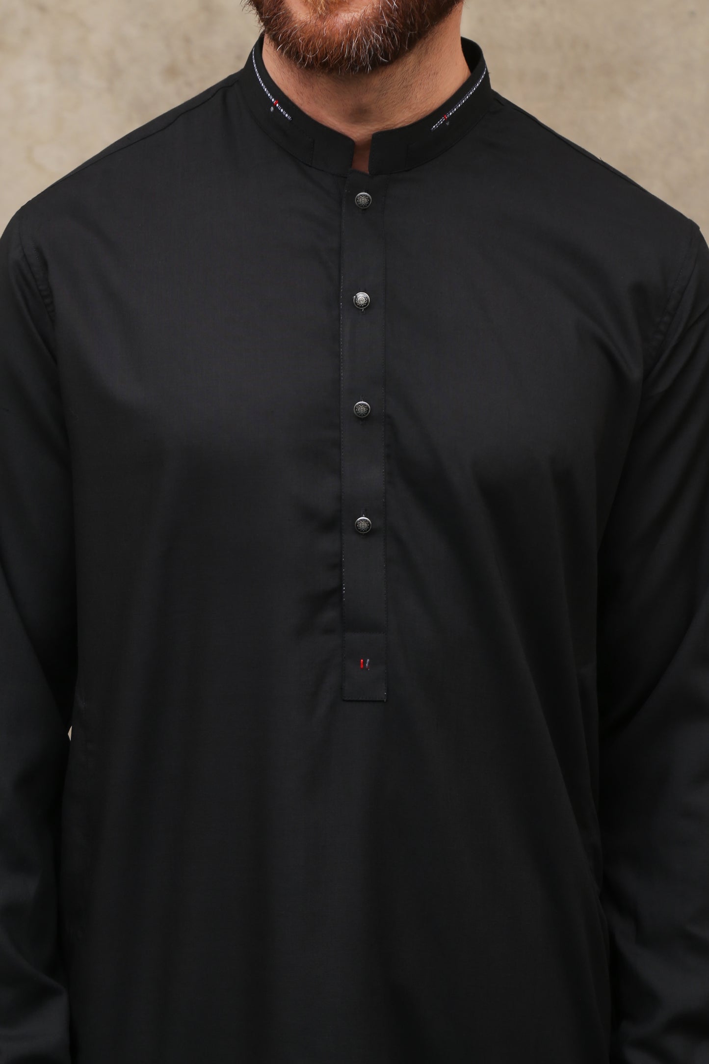 BLACK  WASH & WEAR MEN'S SHALWAR KAMEEZ WITH BLACK BUTTONS