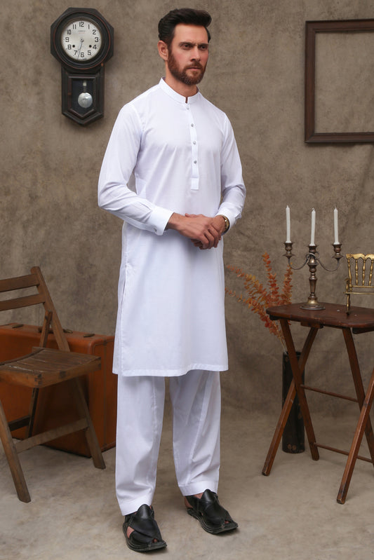 WHITE COTTON MEN'S KAMEEZ SHALWAR