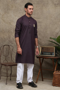 DARK PURPLE PATCHED MEN'S  KURTA