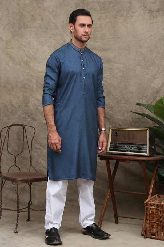 TRUE BLUE MEN'S COTTON KURTA | - maqsood.pk